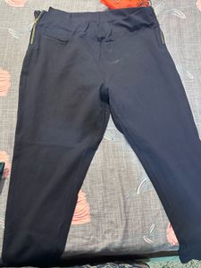 Stylish Dark Blue Pants with Gold Zippers