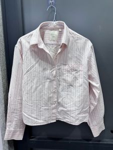 Uniqlo pink oxford boxy long sleeve stripe shirt