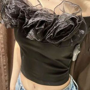 Black Off-Shoulder Tulle Ruffle Top