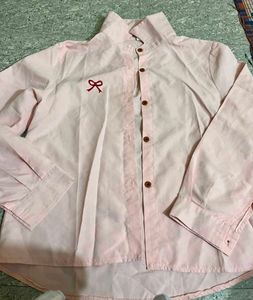 Cute Pink Collared Shirt with Bow Detail