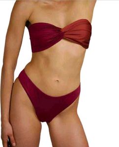 Maroon Twisted Bandeau Bikini Set