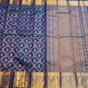 Stunning Royal Blue &amp; Gold Silk Saree