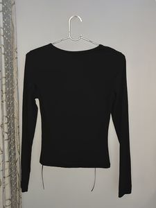 Chic Black Long Sleeve Tie-Front Top.S Size.