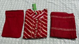 Maroon Kurta Set with Gold Stripes