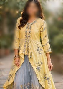 Elegant Yellow &amp; Grey Ethnic Gown