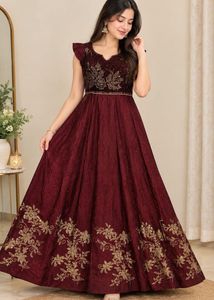 Elegant Maroon Embroidered Gown