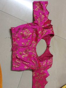 Vibrant Pink Silk Saree with Gold Border
