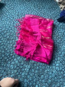 Hot Pink Dupatta with Gold Stripes