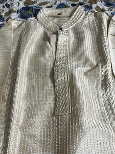 Off-white Golden Kurta Set With Churidhar