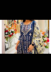 Elegant Blue Printed Kurta Set with Dupatta