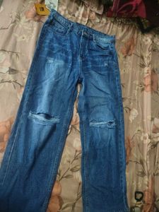 Trendy Ripped Wide Leg Jeans
