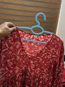 Floral Print Red Tunic Top