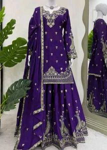 Stunning Purple Kurta Set with Silver Embroidery