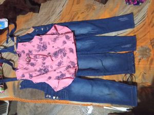 combo of 2 Denim Dungarees and one top