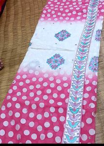 Pink Polka Dot Saree with Embellished Border