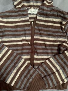 Striped Cropped Zip-Up Sweater