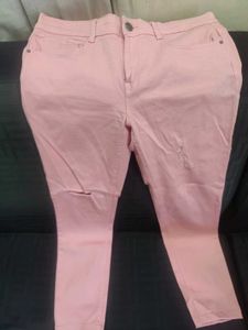 dark Pink Distressed Jeans