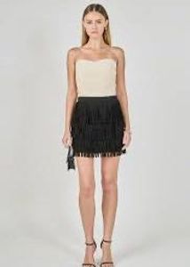 Faux Seude Fringed Y2K tiered Mini Skirt