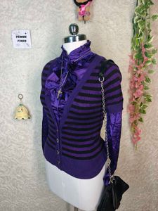 Purple &amp; Black Striped Cardigan