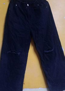 Washed Black Ripped Wide Leg Jeans