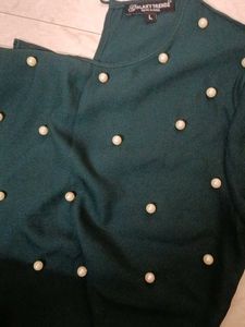 Elegant Pearl Embellished Teal Top