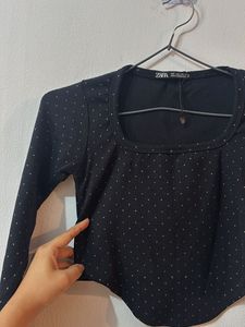 Zara Ribbed Dot Long Sleeve Top