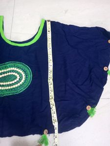 Embroidered Navy Blue Poncho Top
