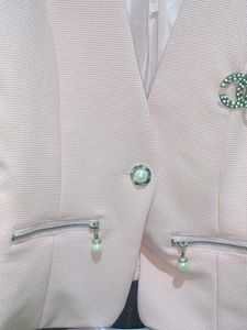 Chic Pink Blazer with Pearl Detail