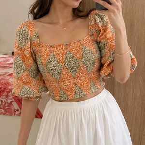Orange Smocked Crop Top