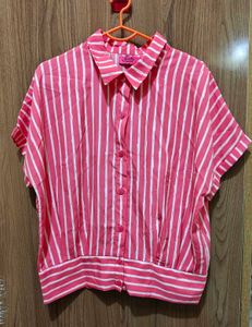 Pink White Striped Button-Up Crop Top