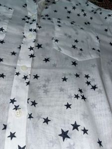 White Star Print Button-Up Shirt