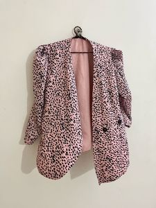 Chic Pink Leopard Print Blazer