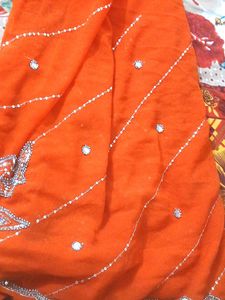 orange  mirror work  party wear saree