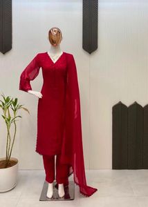 Elegant Red Sequined Kurta Set