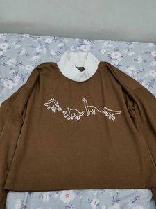 Brown Dinosaur Graphic Long Sleeve Top