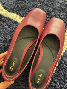 Clarks Red Leather Ballet Flats