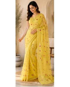 Elegant Yellow Floral Saree