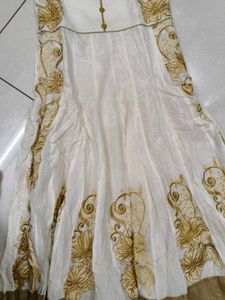 Elegant White &amp; Gold Embroidered Gown