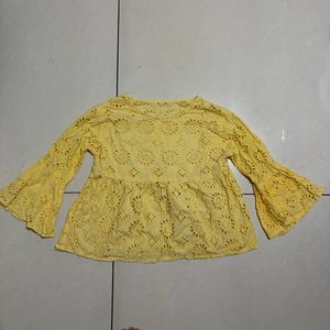 Yellow Eyelet Peplum Top 💛