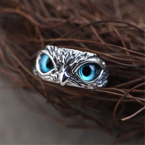 Silver Blue Eyes Owl Adjustable Ring