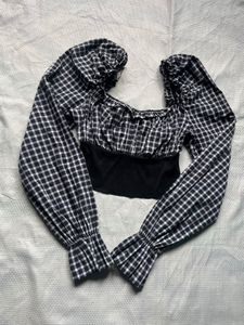 Zara Gingham Puff Sleeve Top