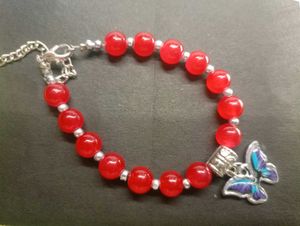 Red Beaded Bracelet with Butterfly Charm