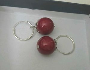 Burgundy Ball Hoop Earrings 925 silver