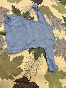 Embroidered Blue Cotton Short Kurta