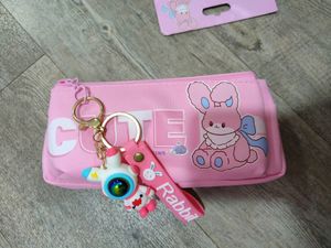 Double Chain Pencil Pouch With Keychain