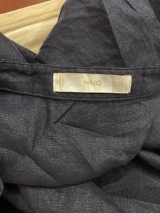 Mango linen Navy Blue Button-Up Shirt