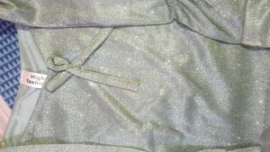 Mint Green Glittery Lurex Top with 3/4 Puff Sleeve