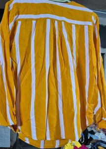 Yellow &amp; White Striped V-Neck Top