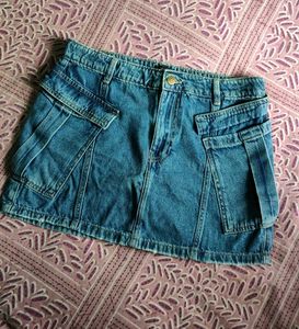 Denim Cargo Mini Skirt