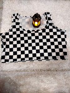 White & black Crop Top For Women